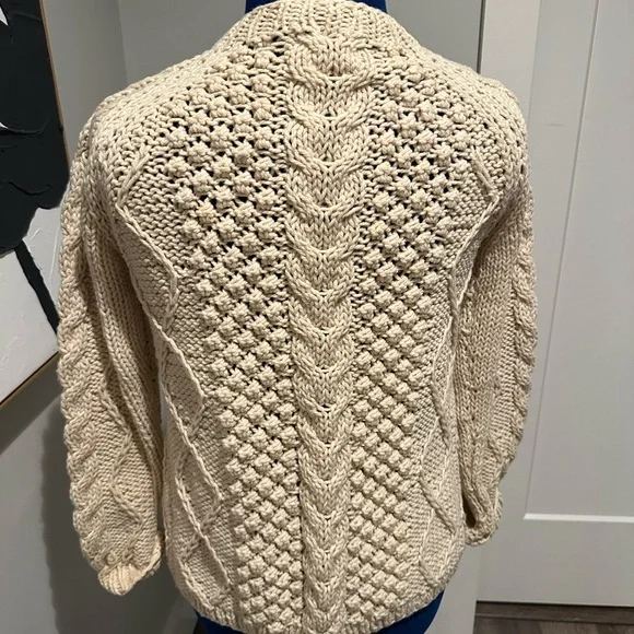 Vintage Wool Cable Knit bobble Fisherman Cardigan Sweater Made in Italy - Picture 4 of 10